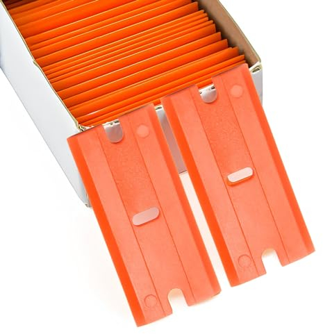 GALAMAX 100 Pcs Plastic Blades for Scraper, Plastic Scraper Replacement Blades Used for Window, Replacement Razor Blades for Hob Scraper, Car Decals Remover - Orange
