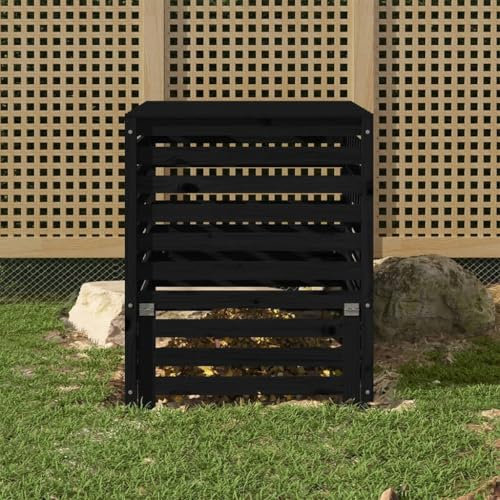 AUUIJKJF Home & Garden - Compostiera in legno di pino massiccio, 82,5 x 82,5 x 99,5 cm, colore: Nero