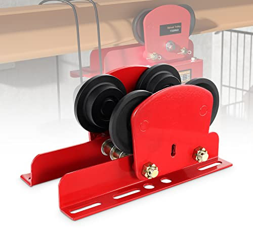 Carro manual para polipasto eléctrico de 1 tonelada, resistente, capacidad de 2205 libras, para polipasto PA600 a PA1000, con ruedas dobles y engranajes, con brida ajustable de 2,68 a 4,33 pulgadas