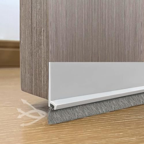 100cm Zugluftstopper für Türen, Türdichtung Selbstklebend mit Bürste, Flexibles Silikon Bürstendichtung, Schalldämmung Türdichtung Zugluftstopper für Türbodenspalten (Weiß)