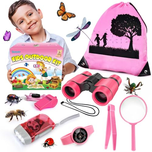 Kit d'exploration pour Enfants, Jumelles pour Enfants, kit d'aventure avec Sac à Dos, Jouet de Plein air, Filles et garçons.