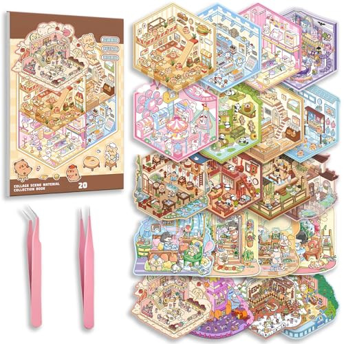 20 Sets DIY 3D Sticker Scene Collection Book for Kids Adults Cute Make Your Own Shop House Stickers for Gifts Stickers Therapy for Adult Relief Stress Pass The Time Play Park Hamburg Castle Library