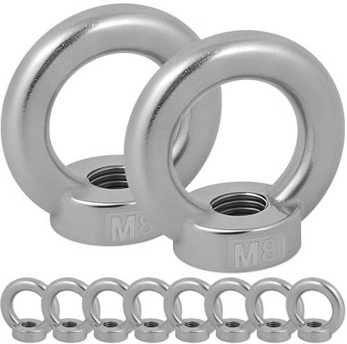 10 Pcs Écrous Anneau Levage M8, Noix Bague Acier Inoxydable 304, Écrou Annulaires Femelle Fixateur Fileté, Accessoires Montage Corde pour Fixer Pots Fleurs, Auvents, Cordes à Linge, Crochet Balancoir