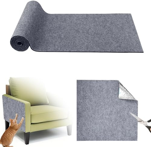 LustLocke Protector Sofa Gatos Arañazo, 200cm×40cm Rascador Sofa Gatos Autoadhesiva, Alfombra Rascador para Gato DIY Tapete Rascadors para Paredes, Sofás y Suelos (Gris)