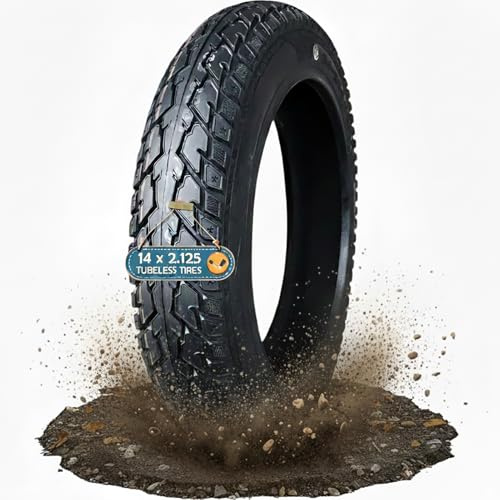MZBZYU 14x2.125 Tubeless Tire, 14 x 2.125 8PR Nylon Structure Bicycle Neumático, Puncture Proof, Anti-Slip Tread, Max 300kPa, With Angled Valve – Fit Tubeless Ri_m Only