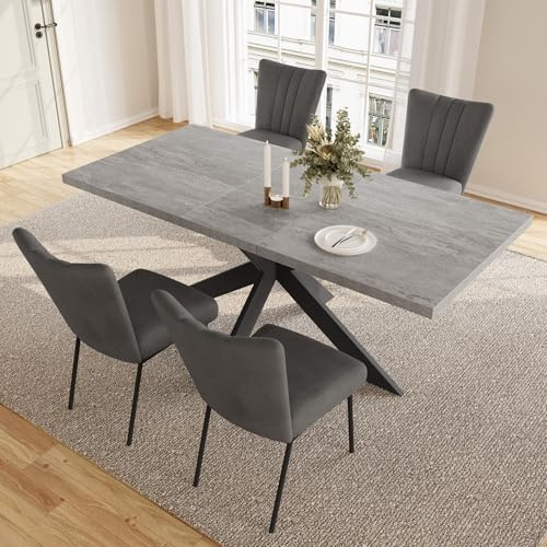 JIEXI matgrupper för 4–6 personer, utdragbart matbord, modernt grått MDF-träbord, lämpligt för vardagsrum, kök, möten