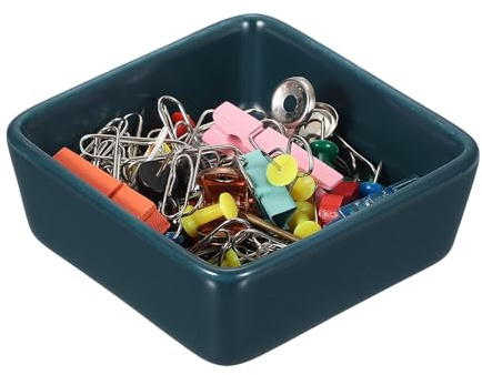 PATIKIL Square Paper Clip Holders, Ceramic Clip Dispenser Organizer Desk Organizer Accessories for Office Desktop Decor Bobby Pin Binder Paper Clamp, Navy Blue