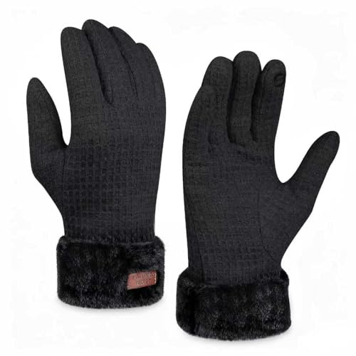 Bszatan Winter Gloves for Women, Thermal Touchscreen Windproof Gloves with Soft Lining for Women Girls Ladies Winter Using Gifts, Black
