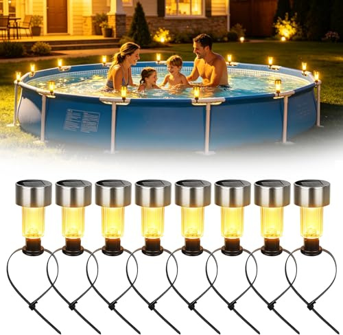 HIULLEN 8 Pezzi Luce Solare per Piscina con Cornice, Luci Laterali della Piscina Solare, Illuminazione Solare per Laghetti, Impermeabilità IP44, per Giardino, Scale, Recinzione, Cortile, Terrazza
