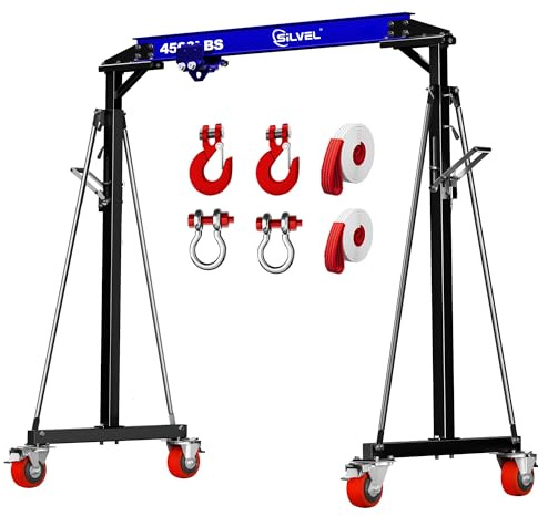 SILVEL 2 Ton 4500Lbs Gantry Crane, 7.94FT Maximum Capacity Width, Adjustable Height 8.53-12.47FT, Portable Shop Lift Hoist with 2 Ton Manual Trolley for Factories, Warehouses, Garage, Blue