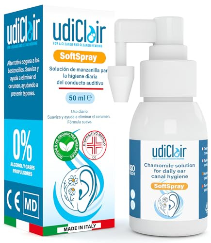 Spray Auricular Eliminación de Cerumen de 50ml UdiClair SoftSpray Solución Isotónica Libre de Alcohol para Limpieza de Oídos con Chorro Nebulizado Made in Italy para Niños Ancianos y Adultos