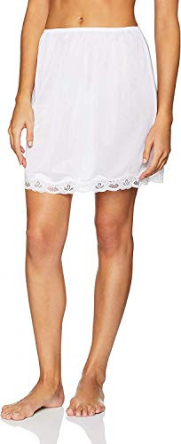 Marlon Women's Ella Soft & Smooth Lace Trimmed Half Slip - 18 Short Cling Resist Underskirt, White, 12-14