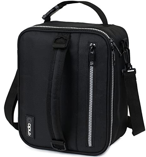opux Insulated Lunch Box for Men Women Adult, Compact Lunch Bag for Kids Boy Girl Teen, Soft Lunch Cooler Bag for Work School, Leakproof Lunchbox Lunch Pail with Clip-on Buckle, Black