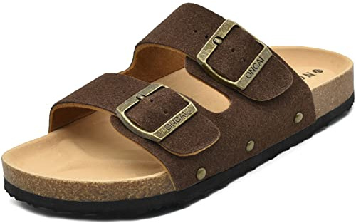 ONCAI Chaussure Daim Sandale Mule Femme Plateforme Pantoufles en liège,Marron,41 EU