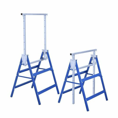 Set 2 Cavalletti da Lavoro Telescopici Pieghevoli e Regolabili in Altezza in Acciaio 68x56x130cm Max 200kg (L68xP56xH130cm, blu)