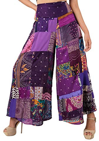 Lofbaz Pantalones Palazzo de Pierna Ancha con retales para Mujer Pantalones Holgados para salón de Yoga Hippie Harem para jóvenes Patchwork Morado 4XL