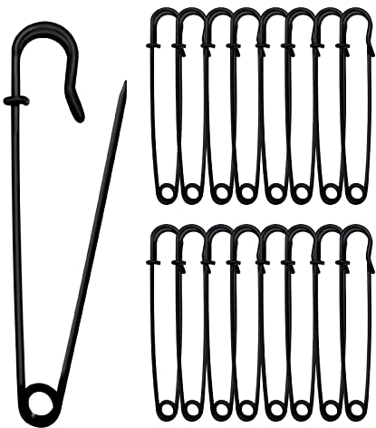 Urmspst Große Sicherheitsnadeln, 10cm, 15 Stück für Kleidung, Leder, Segeltuch, Decken, Basteln, Röcke - Extragroße, Robuste Sicherheitsnadeln (Schwarz)