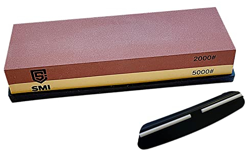 SMI Piedra De Afilar Afilador de Cuchillos Grano 2000/5000 Piedra Afilar Cuchillos Piedras Afilar Manuales Doble Cara con Base de Silicona Antideslizante y Guía de Ángulo