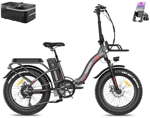 Fafrees F20 MAX Electric Bicycle, 20 * 4.0inch Men's Folding Electric Mountain Bike, 48V/22.5Ah Battery, 7 Speed, Front Basket, Unisex Adult Fatbike Ebike, Range 90-150KM (Grey)