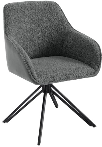 WOLTU Chaise Salle à Manger Pivotante, Chaise Cuisine, Chaise Scandinave, Chaise Ergonomique, avec Dossier et Accoudoirs, Pieds en Métal, Tissu Bouclette, Gris Foncé, EZS11dgr-1