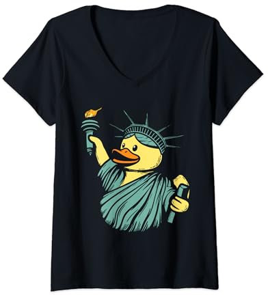 Statue of Liberty Rubber Duck New York Duckling V-Neck T-Shirt