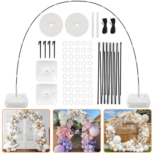 RUBFAC Balloon Arch Kit, 8ft Tall & 9ft Wide Adjustable Balloon Arch Frame Stand with 2 PVC Bases,2 Water Fillable Bags, 50pcs Balloon Clips for Wedding Party Baby Shower Supplies Christmas Decoration