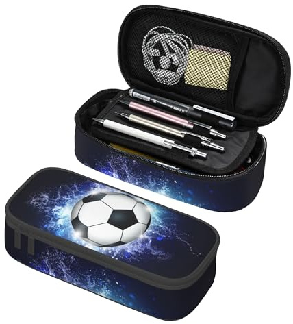 YIJIUWKIS Federmäppchen für Jungen mit Fußball, Sport-Federmäppchen, Federmäppchen für Kinder, große Kapazität, schwarz, blau, Stifthalter, Stiftetasche, Aufbewahrung, Organizer, Schreibwarentasche