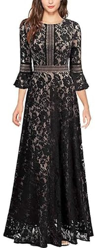 Vestito Estivo Donna Curvy Vestito Lungo Midi Abito Maniche 3/4 Girocollo Vestito da Sera Maxi Traspirante da Donna Vestito Taglie Forti Cerimonia Cocktail Partito Festa Vestito Donna Primaverile