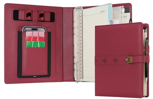 WASON A5 Diary PU Leather Composition Notebook Ruled Binder Journal with Pen, Refillable Paper, Removable Clipboard Portfolio, Notepad for Business Travel School Planner Organizer (Red)