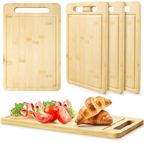 Lot de 5 planches à découper en bois de bambou pour cuisine, pizza, pain, charcuterie, fruits, légumes - 30 x 20 x 1,2 cm