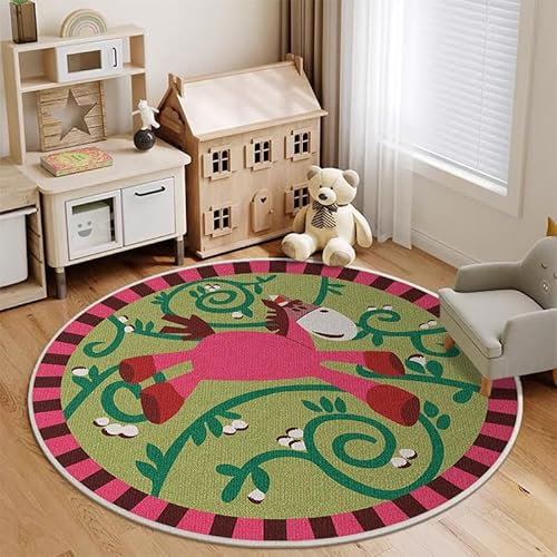YATOLA Alfombras Redonda Alfombra Habitación Lavable Muy Suave para Salón o Dormitorio, Esponjosa de Cama Infantil Lavable Bebe Niña Niño De Juego Motivo Verde Animal Unicornio Gato (Verde, Ø60cm)