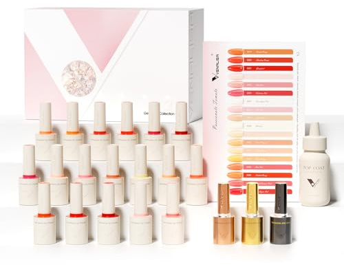 VENALISA Esmaltes Semipermanentes para Uñas 18 Color Juego de esmalte uñas UV Gel Esmalte Blanco Rosa Azul Púrpura Marrón con capa superior y base para gel salón, diseño iniciación manicura V2