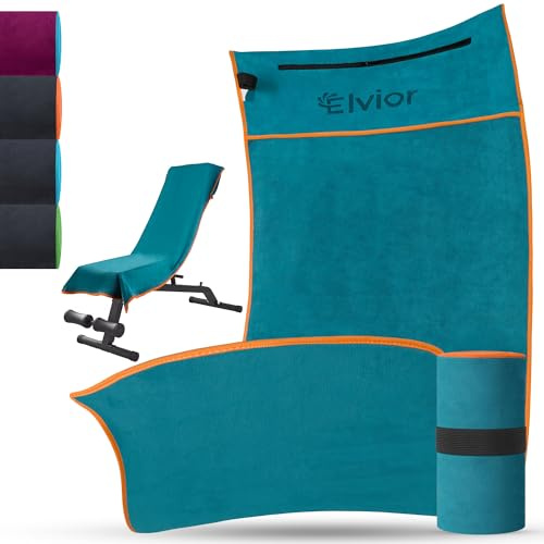Serviette Sport 120x50cm - Serviettes Musculation Microfibre Antidérapante avec Poche Zippée - Serviette de Fitness pour homme Femmes pour Entraînement, Yoga, Gym, Randonnée (Bleu Marine/Orange)