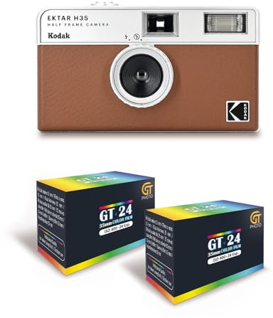 KODAK EKTAR H35 - 35 mm halvformat videokamera återanvändbar, utan fokus, lätt, lätt att använda - brun + 2 film 35 mm färg 24 utställningar