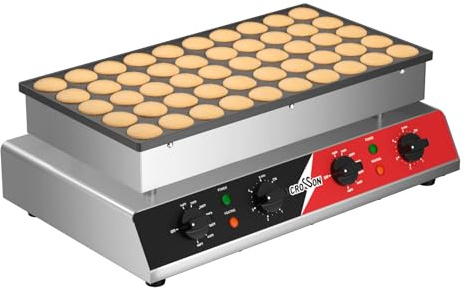 CROSSON Maquina para 50 Mini Pancakes 43 mm Diámetro,Mini Máquina para Hacer Panqueques Holandesa con Revestimiento Antiadherente,Temporizador y Temperatura para Tortitas,Dorayaki y Poffertjes