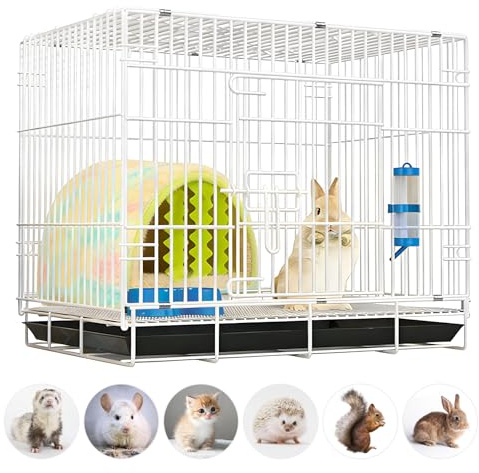 Small Animal Cage Indoor, Hamster Cage with Water Bottle & Food Bowl & Washable Small Nest, Guinea Pig Cage for Ferret, Chinchilla, Bunny, Kitten, Hedgehog, Squirrel, Rat, Rabbit