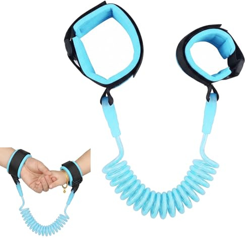 WUMZIRA Correa Niños Paseo 1.5m, Pulsera Antiperdida Niños con Rotación 360°, Arnes Bebe para Caminar Seguro en Exteriores, Cuerda de Seguridad Infantil Elástica, Negro y Azul