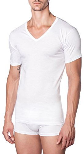 marcLuis - Mezza Manica Scollo a V in 100% Puro Cotone Jersey Pettinato per Una Morbidissima e freschissima Sensazione sulla Pelle, Confezione da 3 Pezzi, Colore: Bianco, Taglia XXXXXXL