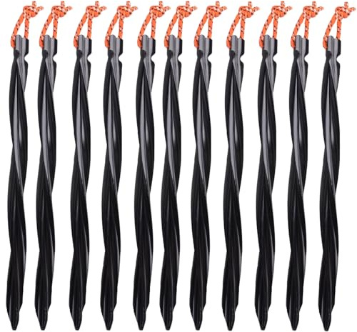 Azarxis Estacas para Carpa 12 Pcs Estacas de Aluminio con Gancho Clavijas de Clavo para Jardín para Lanzar Toldos para Tienda de Campaña (03 - Negro - (10 Piezas)