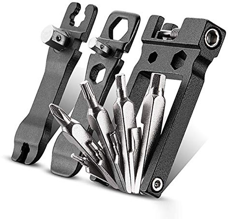 GuDoQi Attrezzi Bici 19 in 1, Smagliacatena Bici, Kit Bicicletta Riparazione Mini Luce, Pieghevole Multitool per MTB