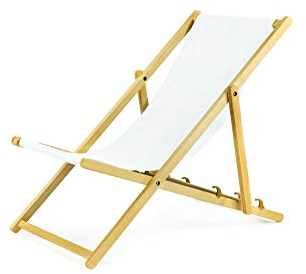 BAS Tumbona Plegable de Madera con Sistema de Seguridad, 1 Unidad, Color Blanco