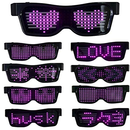 Queen.Y Occhiali LED Personalizzabili BT Illuminano Bluetooth Display a LED Collegato Occhiali Intelligenti Ricaricabili USB Fai Da Te Funky per Discoteca Party