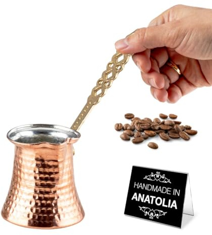 Hakan Turkish Coffee Pot | Stove Top Water Boiler, Coffee Maker, Butter, Chocolate & Milk Warmer | Even and Quick Heat with Handcrafted Copper Material | Coffee Gifts Idea, 5 Oz (150 cc)