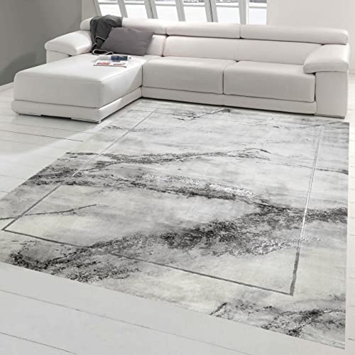Teppich-Traum Matta drömdesign vardagsrumsmatta, med marmormönster, mörkgrå, storlek 120 x 170 cm