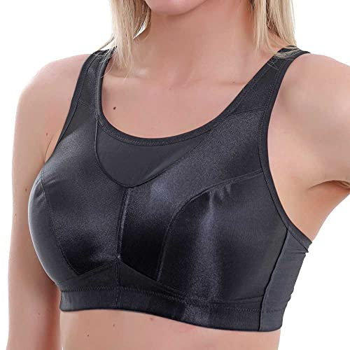 Gemm Ladies Sports Bra up to Plus Sizes for Women High Impact No Bounce Non Wired Large Busts Gym Exercise Yoga Running Athletic Workout Sportswear (46 H, Black)