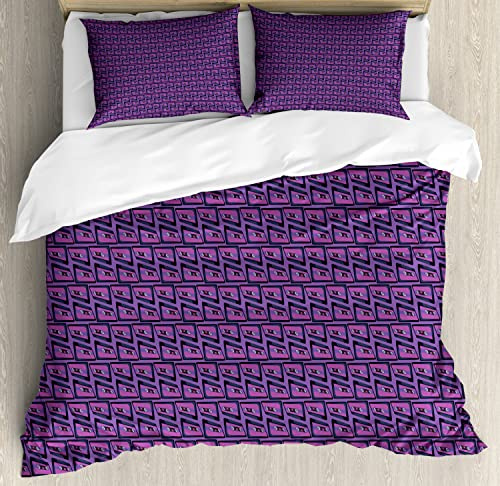Ambesonne Retro Duvet Cover Sets, Cassette in 80's Style in Distorted Like Perspective View Illustration, Bedding Set with 2 Duvet Covers & 4 Pillowcases, 2 Pack Queen Size, Fuchsia and Blue Violet