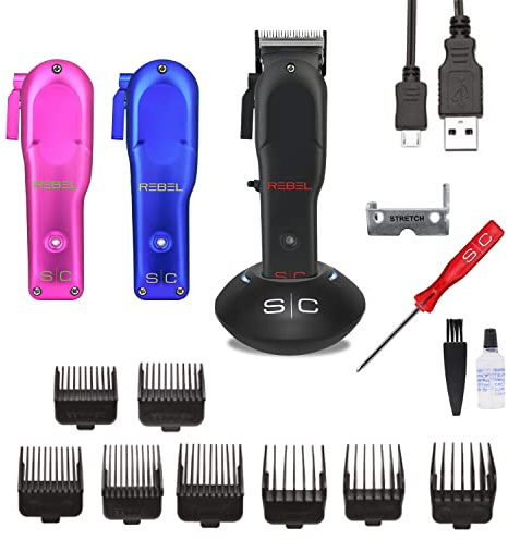 Stylecraft Rebel Professional Herrenhaarschneider hergestellt von Gamma Più, Clipper mit Rotationsmotor, 120 Min. kabelloser Betrieb, Verstellbare Klinge, 8 Kämme, 3 Austauschbare Abdeckungen