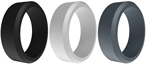 JewelryWe Smycken 3 st vigselringar i silikon för män, 8 mm män gummi bröllopsband gummiband sport ringar flexibla silikonringar presenter 3 olika färger storlek 57 till 70