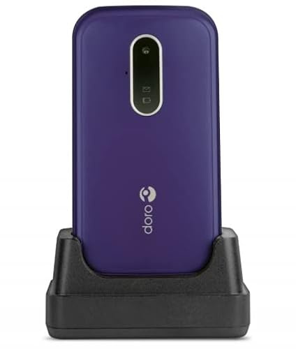 Doro 6620 upplåst 3G Clamshell stor knapp mobiltelefon för seniorer med 2,8 tum skärm, SOS-knapp med GPS, pratnycklar och laddvagga ingår (lila) [UK och irländsk version]*