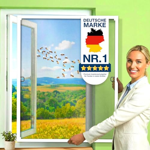 KESSER® Mosquitera para ventanas con marco de aluminio, mosquitera, mosquitero, marco de tensión, sin taladrar ni atornillar, 130 x 150 cm, Blanco
